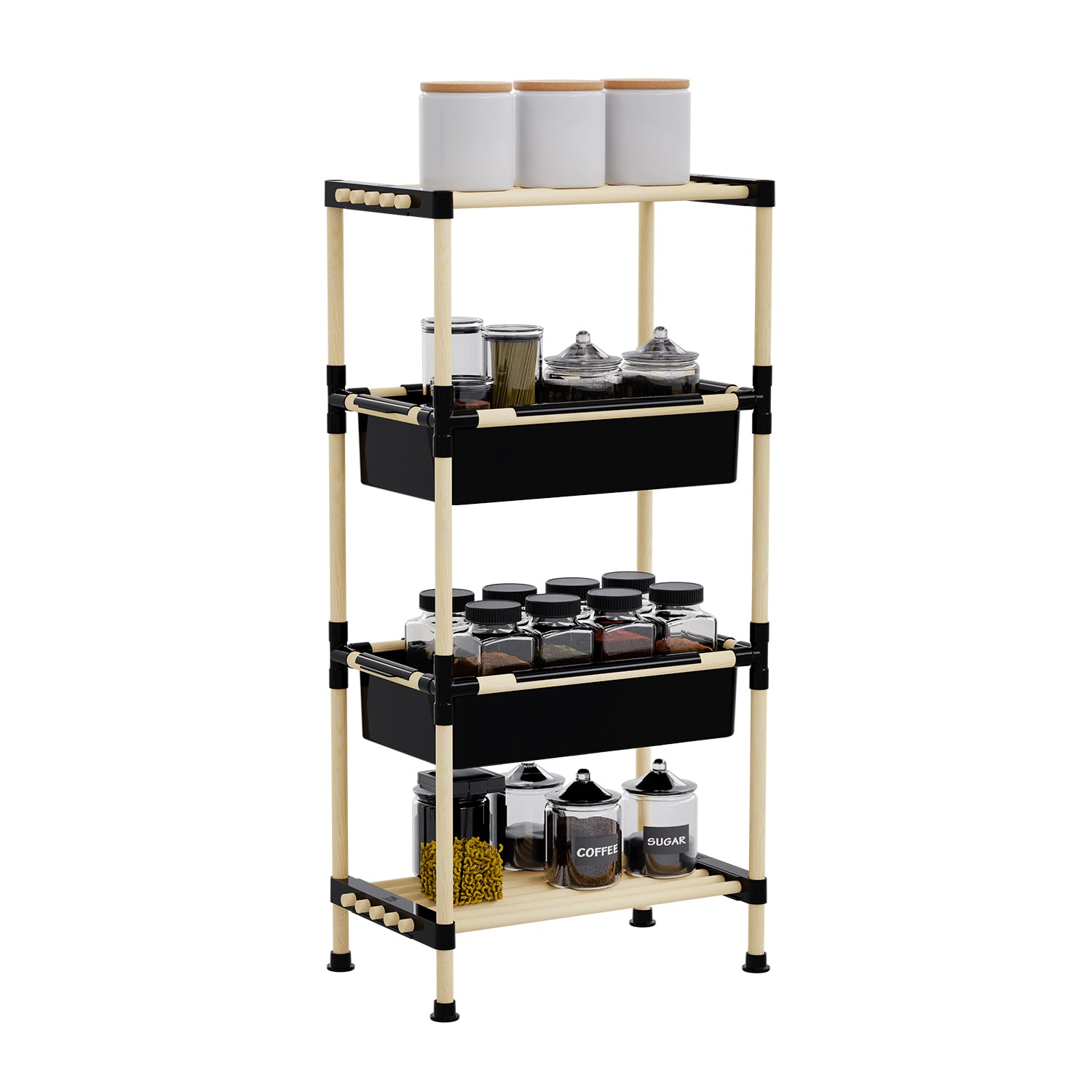 VESTIAMO CASA - Scaffale Multiuso 2 ripiani e 2 ceste in legno di pino Linea Woodpine - h92x50x28 cm